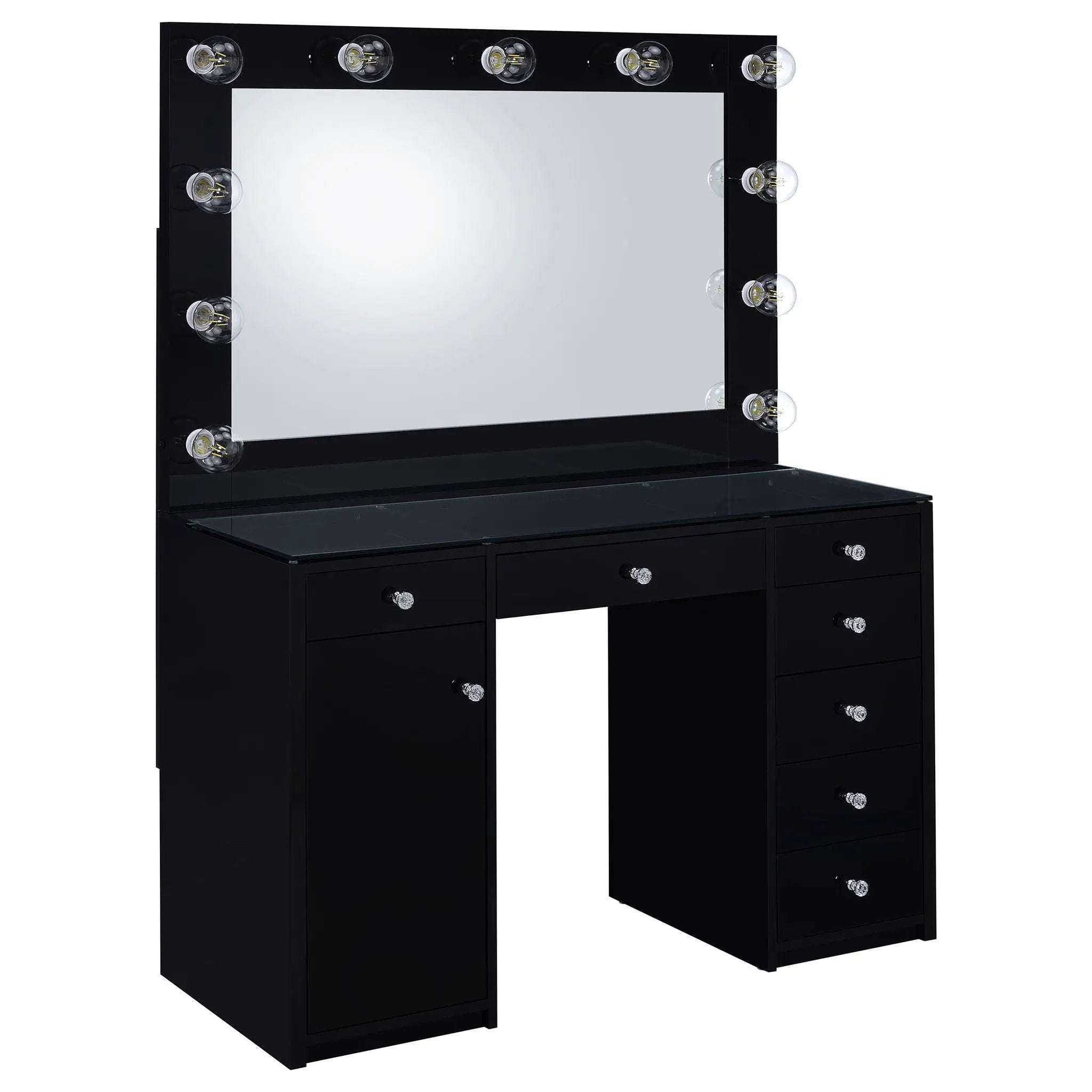 Acena 7-drawer Vanity Set with Lighting Black High Gloss by Unique Piece Furniture