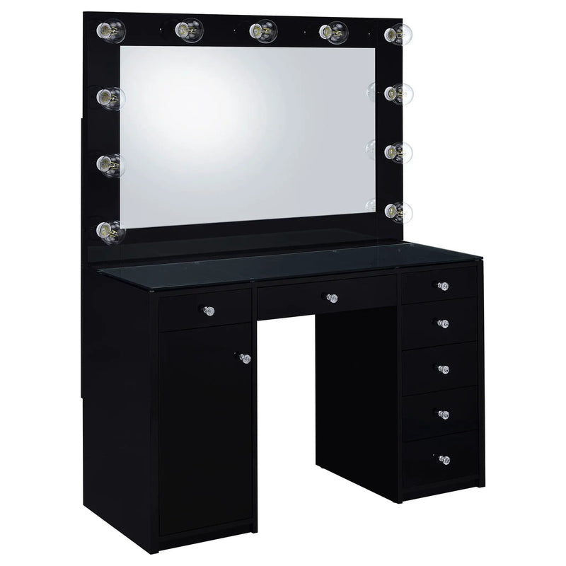 Acena 7-drawer Vanity Set with Lighting Black High Gloss by Unique Piece Furniture
