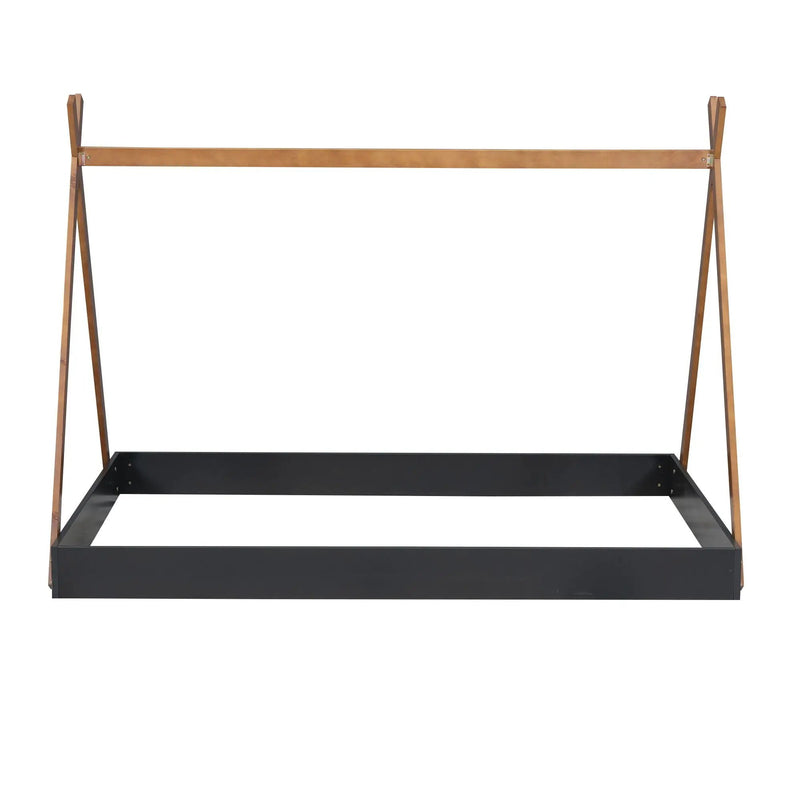 Full Size Tent Floor Bed With Triangle Structure, Low Profile Design - Black / Brown by Unique Piece Furniture
