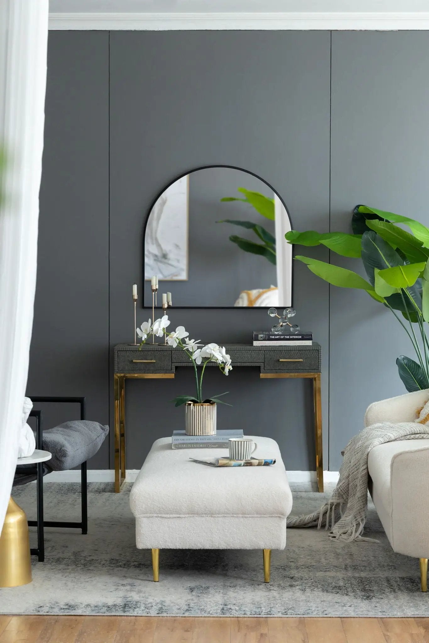 Arched Mirror With Metal Frame, Wall Mirror For Living Room Bedroom Entryway by Unique Piece Furniture