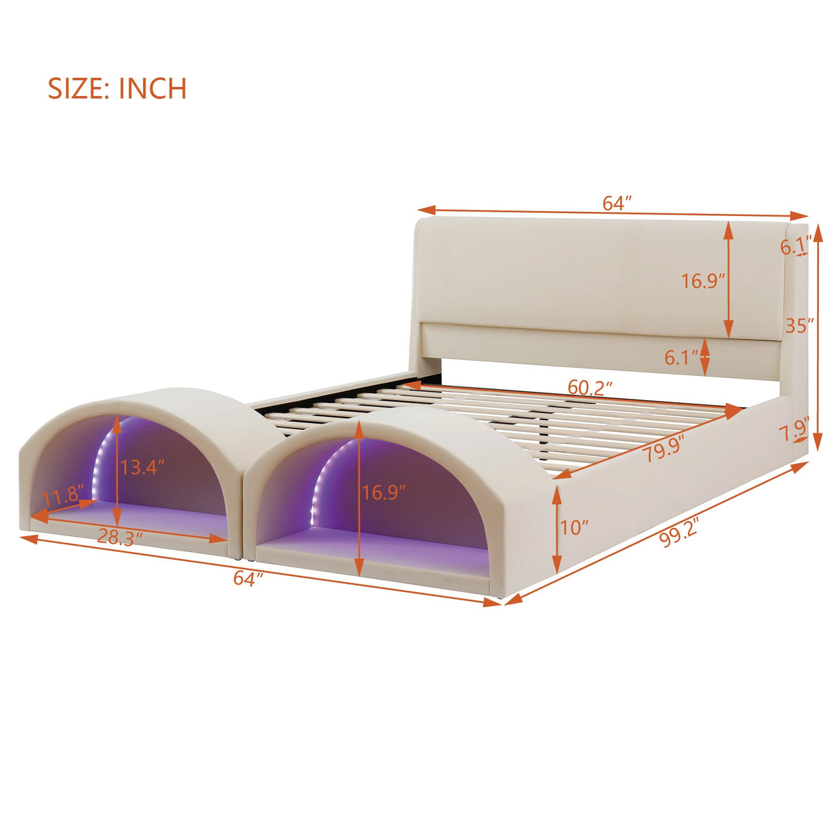 Queen Size Upholstered Platform Bed Frame, photo 6 of 10