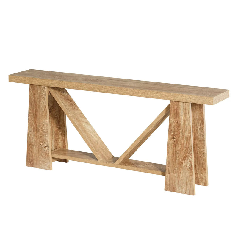 Slim 2 Tier Entryway Accent Extra Long Console Table For Living Room - Natural / Light Brown by HouseOfZazla