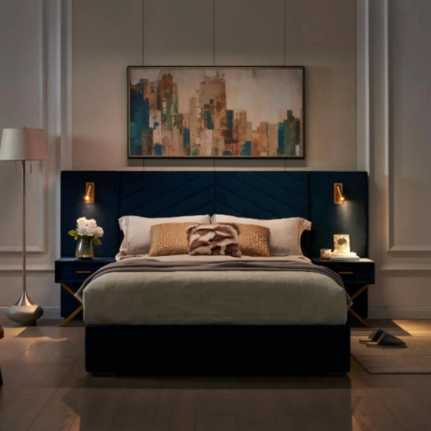 Comfortable Upholstered Bed With Vertical Channel Tufted Wingback Headboard