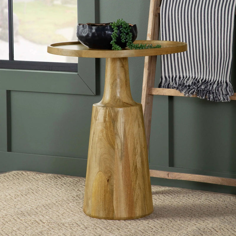 Pedestal Accent Table With Eco Friendly Base And Round Lipped Top - Brown by HouseOfZazla