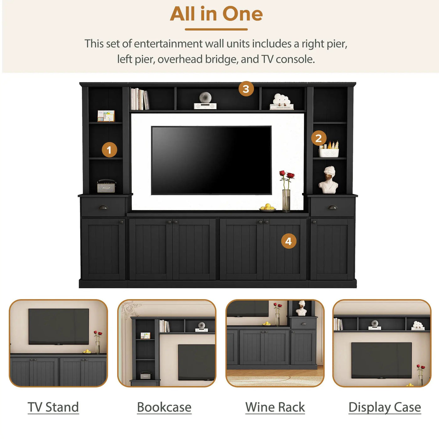 Minimalist Entertainment Wall Unit Set With Bridge For TVs Up To 75" by HouseOfZazla