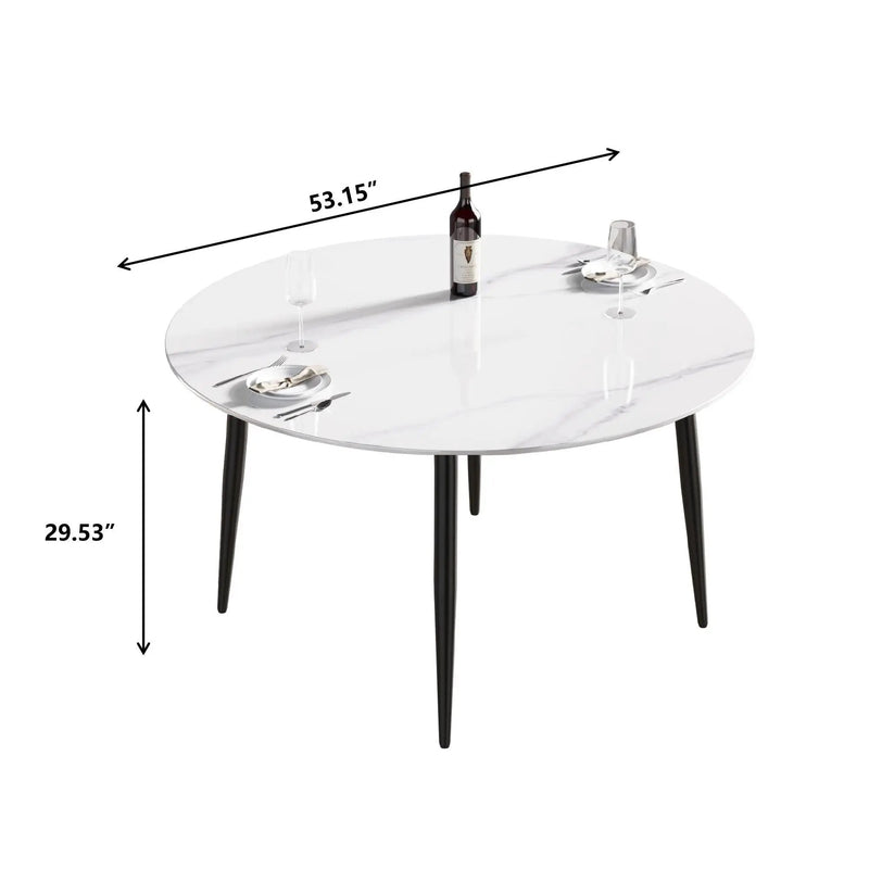 Modern Man-Made Stone Round Metal Dining Table-Position For 6 People by HouseOfZazla