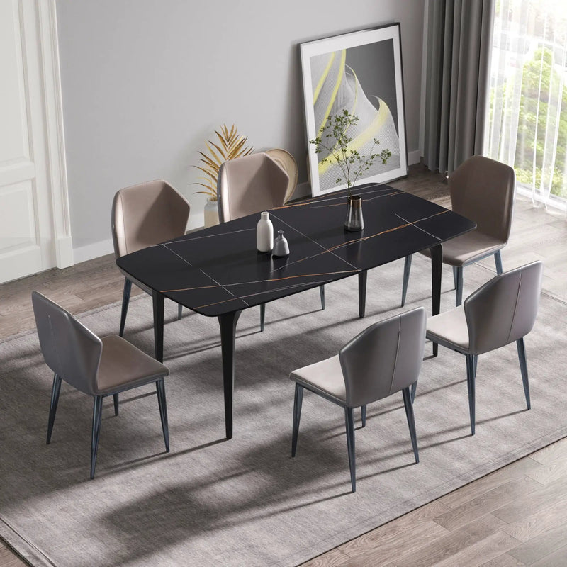 70.87" Modern Artificial Stone Curved Metal Leg Dining Table, Can Accommodate 6-8 People by HouseOfZazla