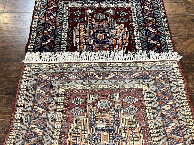 Pakistani Rug 3x5 ft, Caucasian Kazak Design, Geometric Rug, Small Vintage Oriental Carpet, Dark Red Vintage Handmade Wool Rug 3 x 5 by Jewel Rugs
