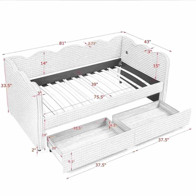 Gingham Daybed With USB Charging Port, Wave-Shaped Design by Unique Piece Furniture
