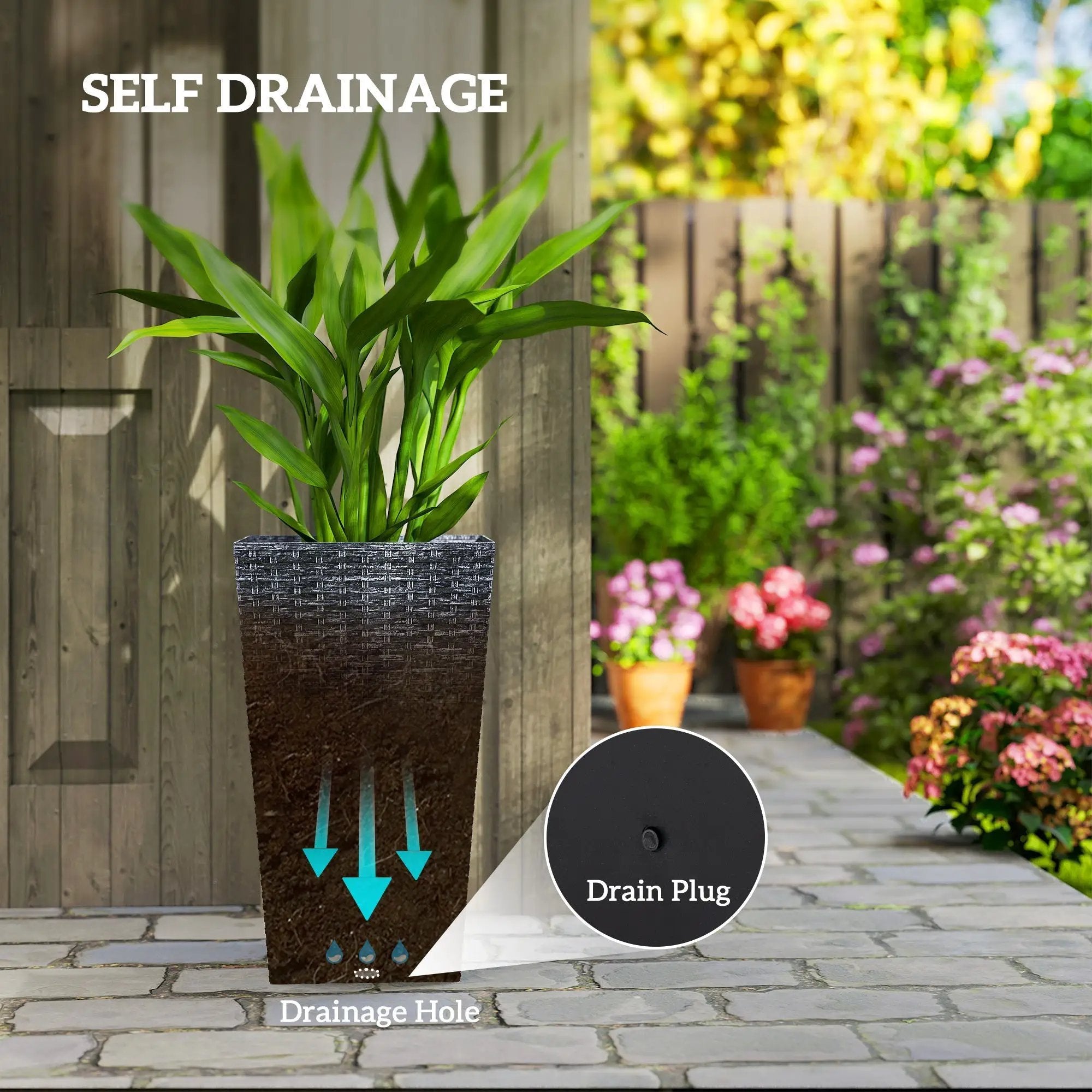 Taper Planters Set of 3 with Drainage Holes for Indoor and Outdoor Use by HouseOfZazla