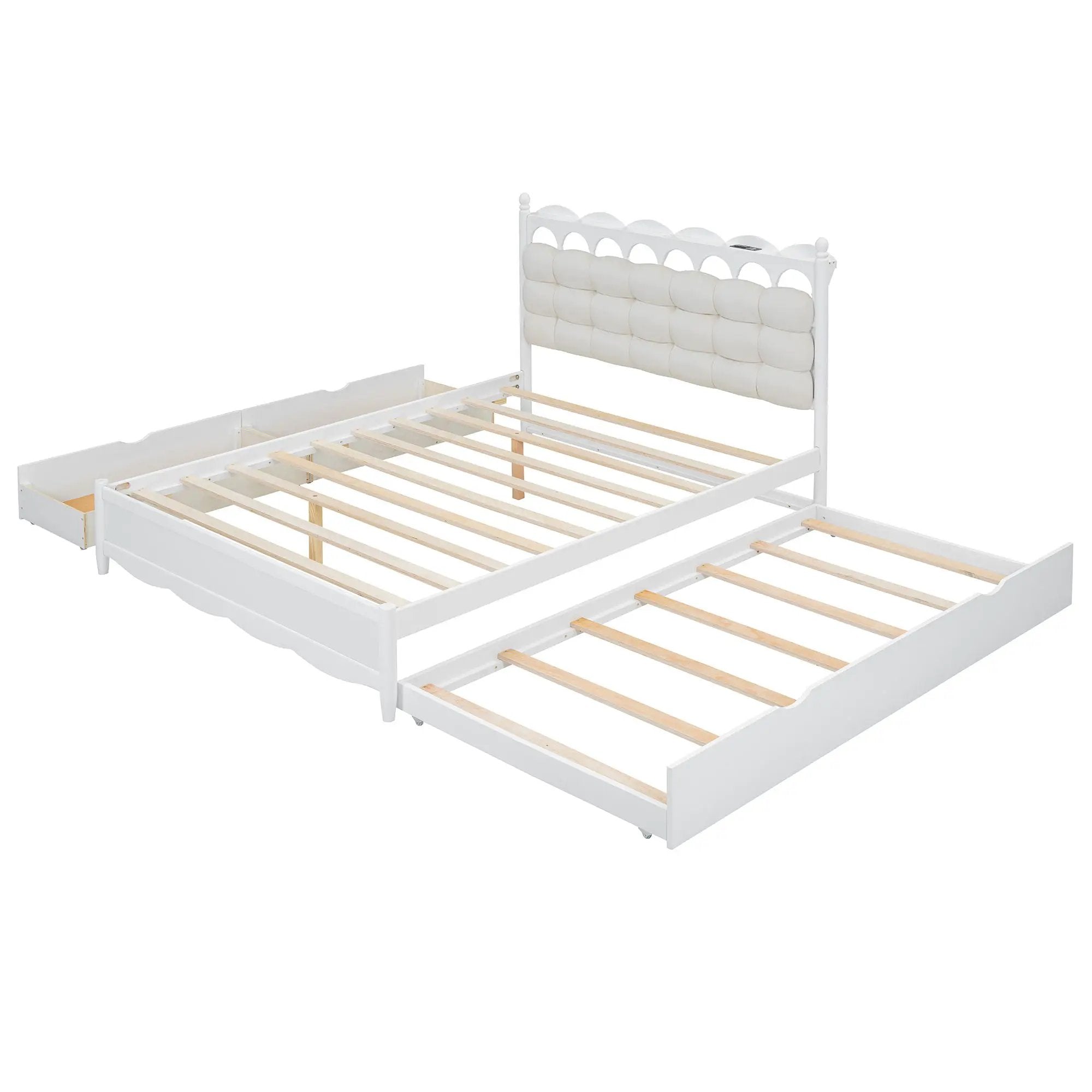 Storage Platform Bed, With 2 Big Drawers, Trundle, One Set Of Sockets & USB Ports by Unique Piece Furniture