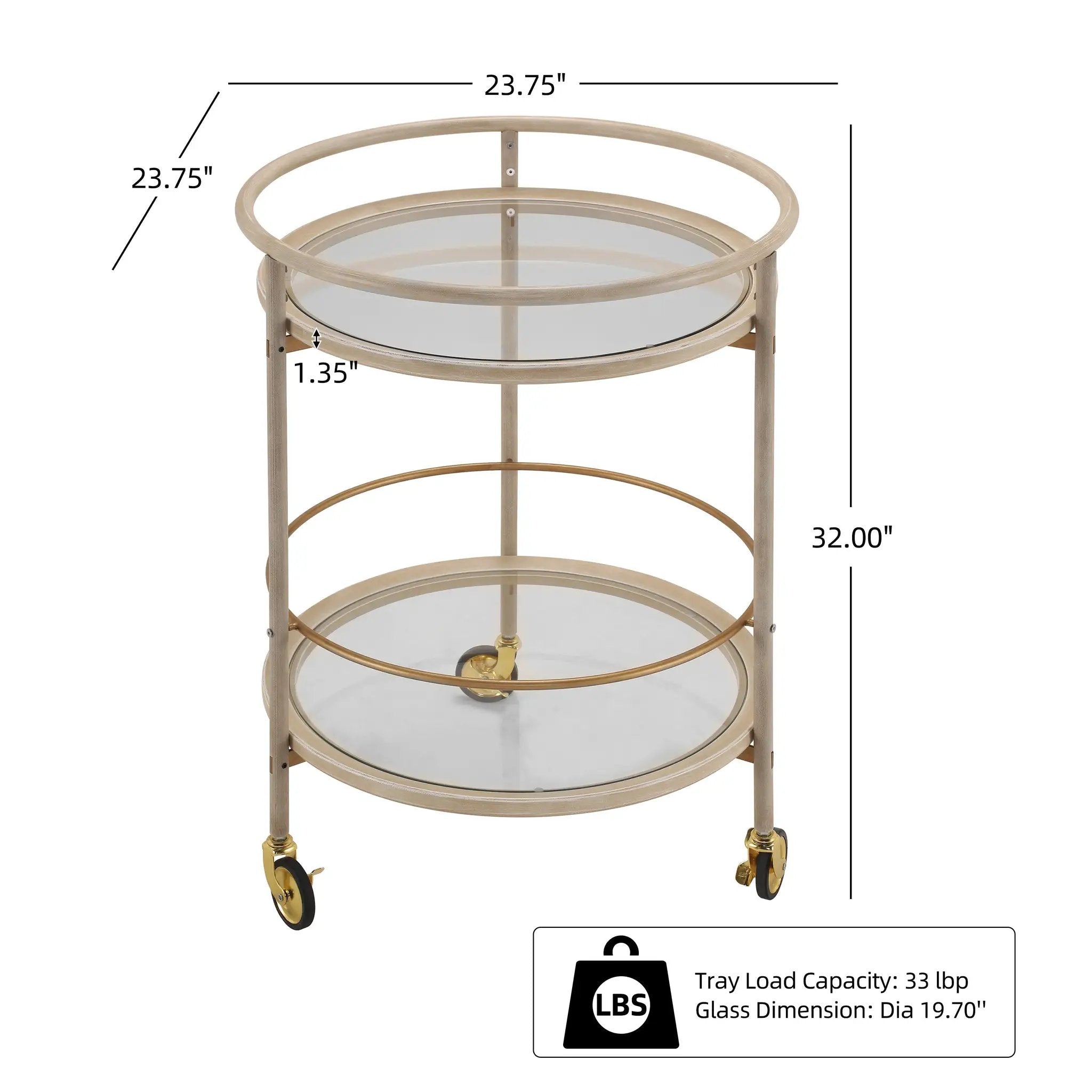 Round Bar Cart with Tempered Glass Shelves and Gold Accents by HouseOfZazla