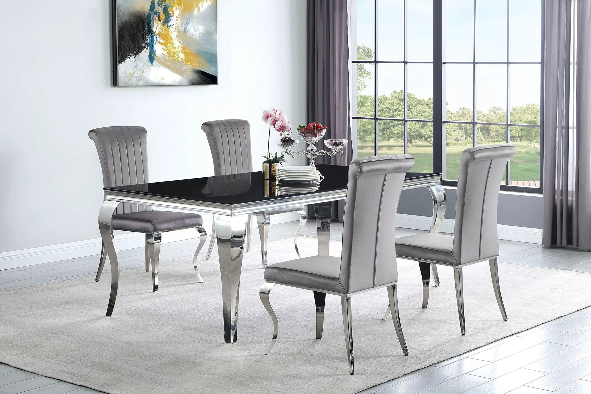 Betty Velvet Upholstered Dining Side Chair Grey (Set of 4) by Unique Piece Furniture