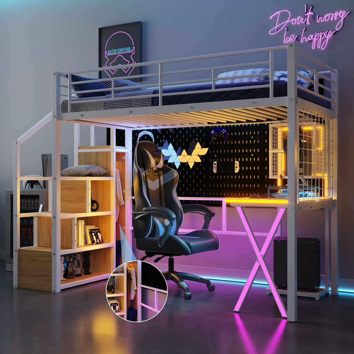 Loft Bed with Built-In Work Station, Wardrobe & Storage Staircase – White or Black, photo 40 of 40