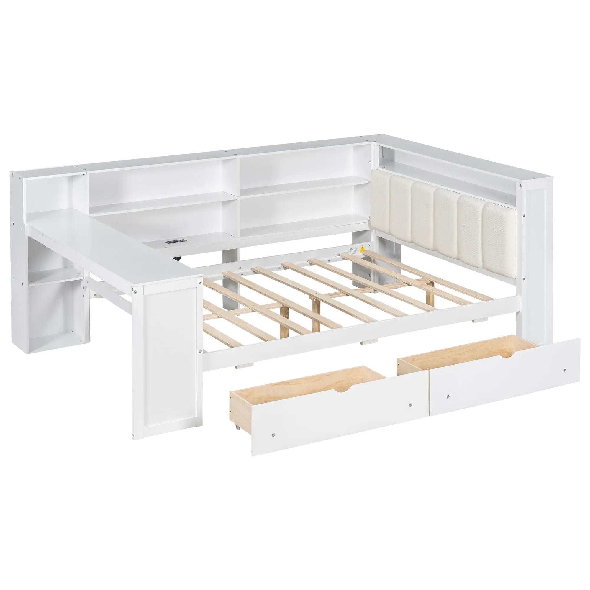 Platform Bed With Storage Shelves, Drawers, Charging Station, LED, Desk by Unique Piece Furniture