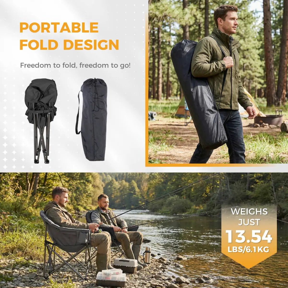 Oversized Camping Chair, Portable Folding Moon Chair with Side Pocket by HouseOfZazla