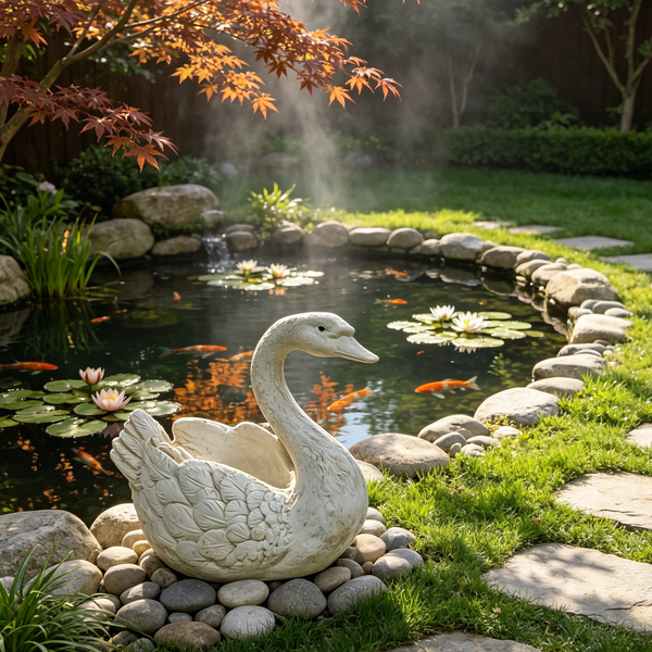 12.6'' Tall Swan Sculpture Planter with Weather-Resistant Resin - Off-White