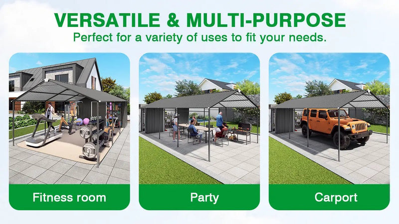 12x25 FT Galvanized Steel Carport with Shelter and Shed by HouseOfZazla