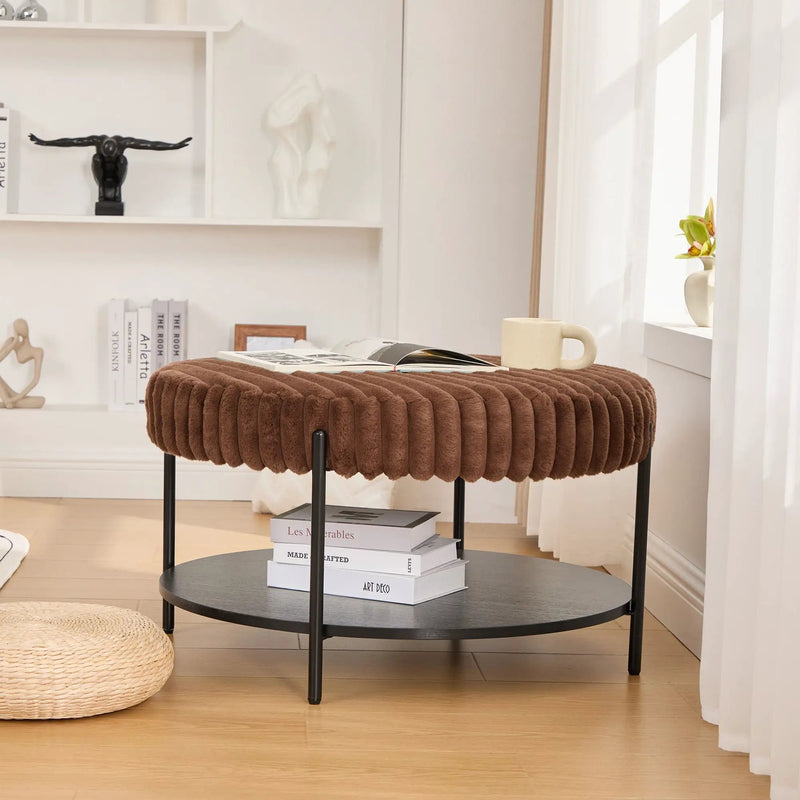 Modern Upholstered Round Ottoman Coffee Table With Storage Shelf by Unique Piece Furniture