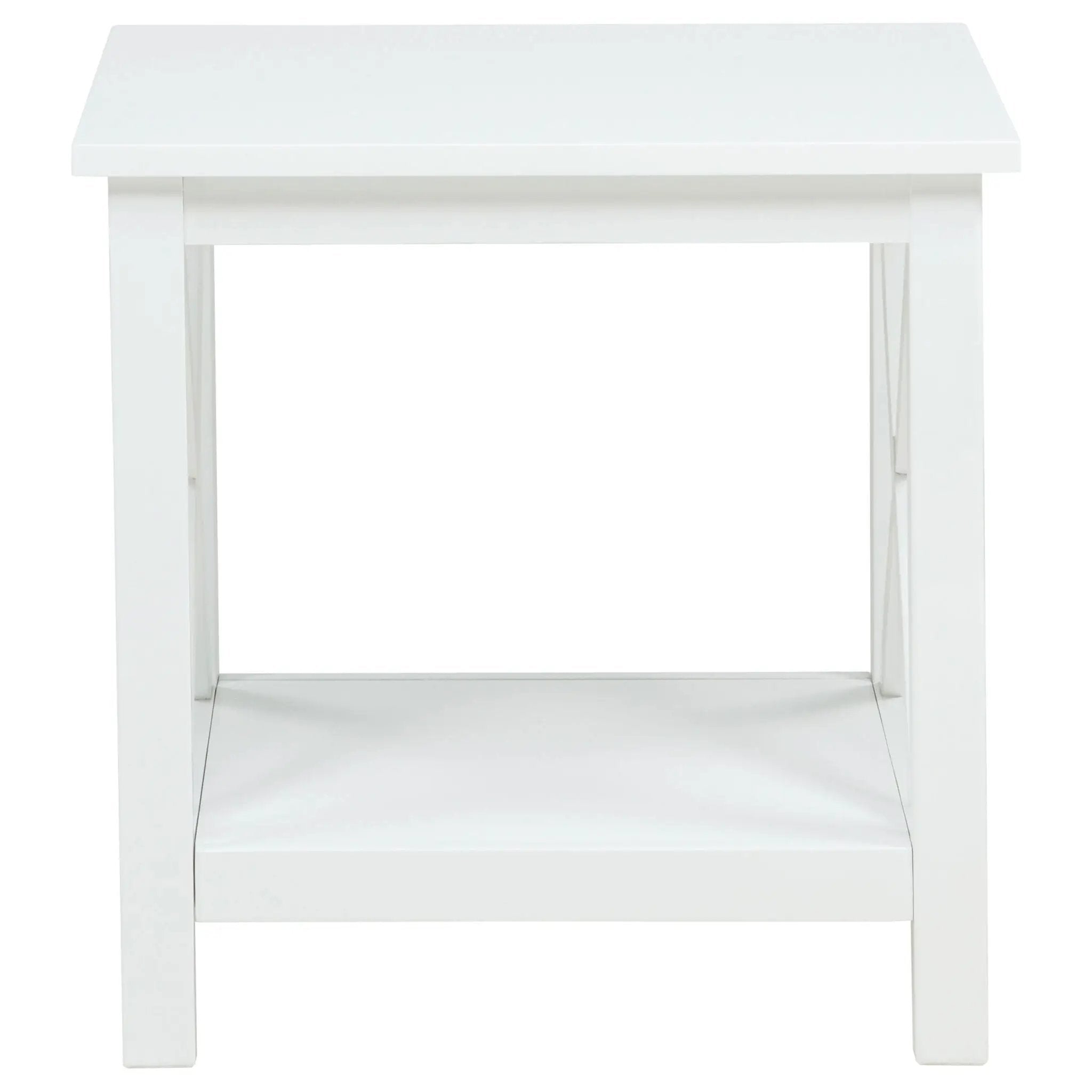Skyview Square Pine Wood Side End Table with Shelf White by Unique Piece Furniture