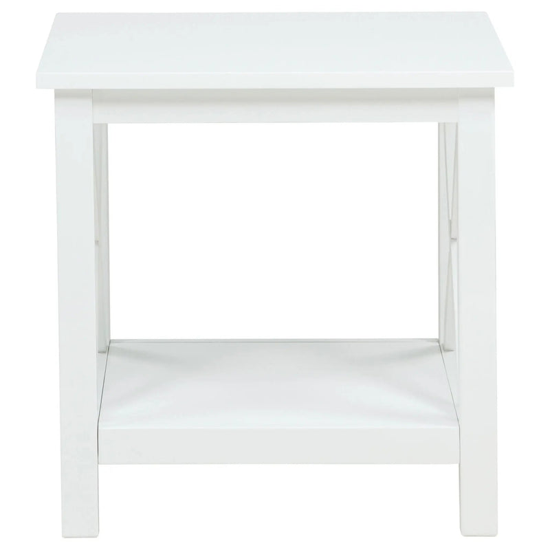 Skyview Square Pine Wood Side End Table with Shelf White by Unique Piece Furniture