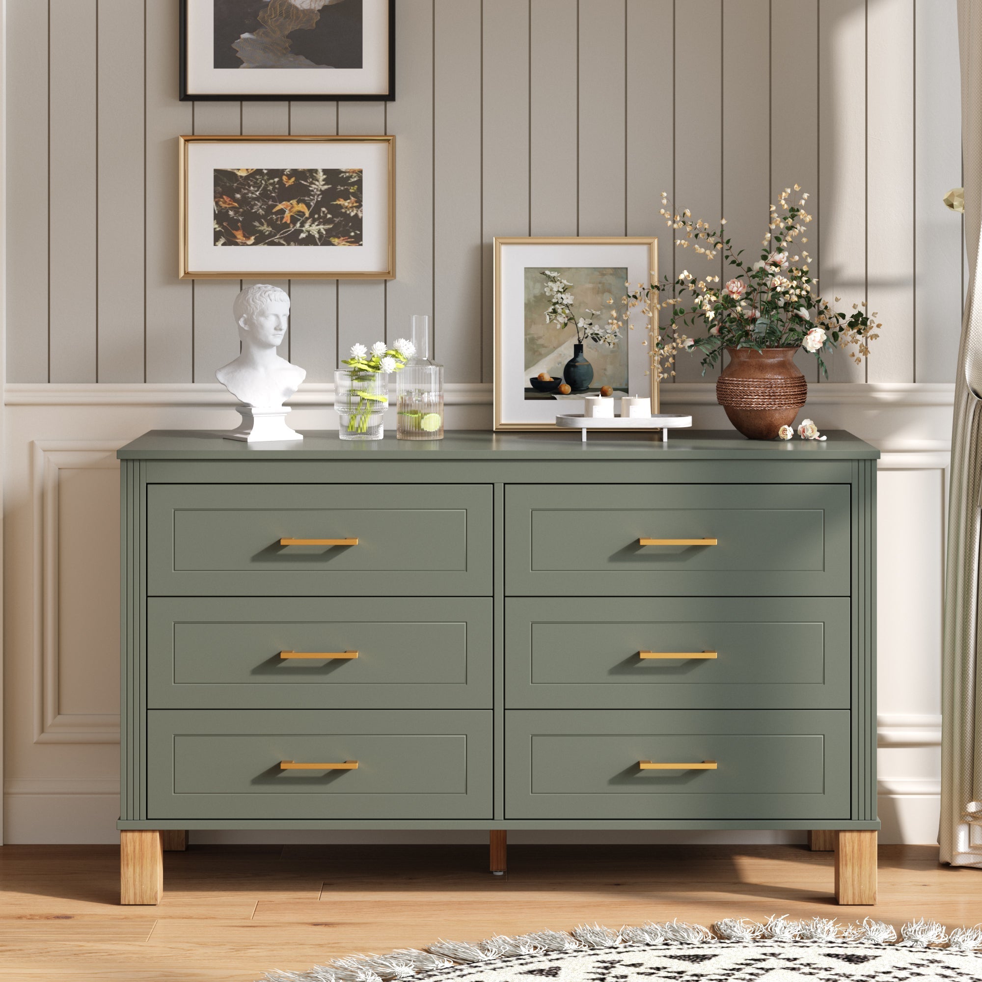 6-Drawer Double Dresser in Olive by HouseOfZazla