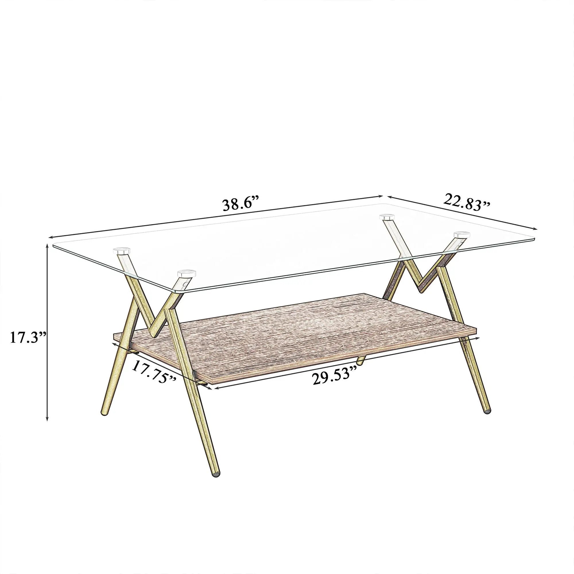 Rectangle Coffee Table With Tempered Glass Top And Shelf by Unique Piece Furniture