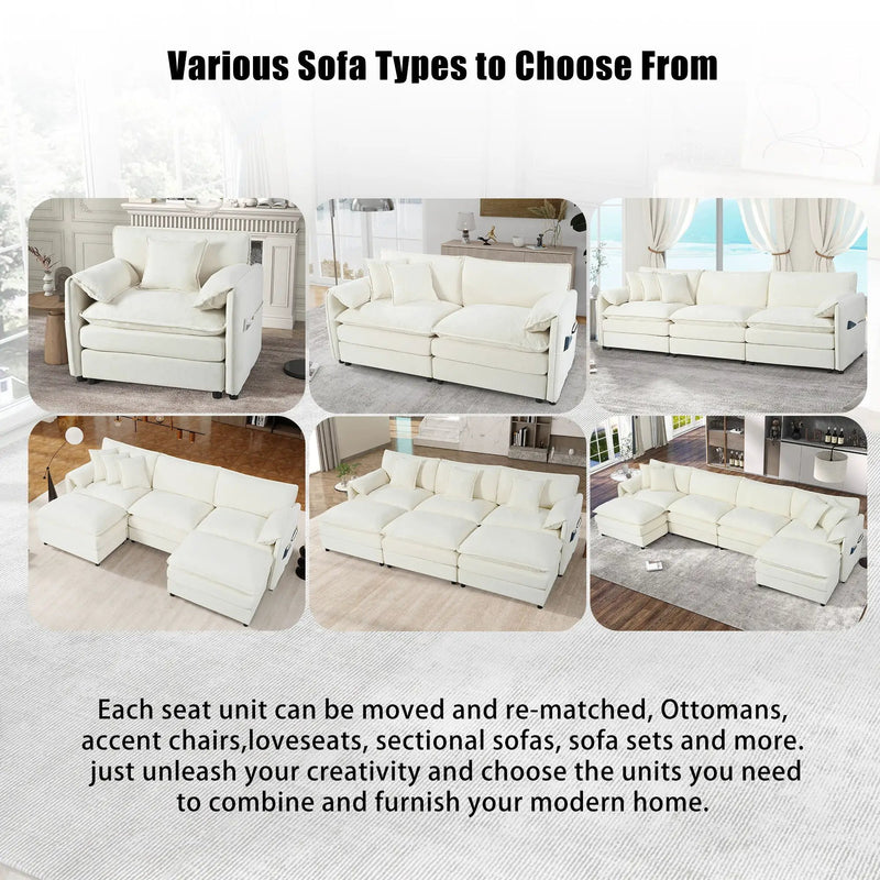 Modern Comfy Deep Seat Modular Sectional Sofa Cloud Couch With Ottoman