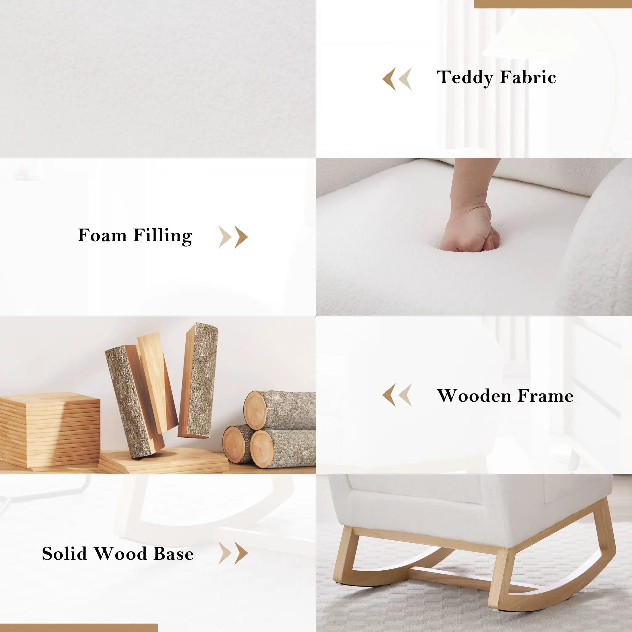 Teddy Fabric Leisure Rocking Chair with Adjustable Footstool by HouseOfZazla