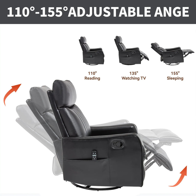 Black Faux Leather Heat Massage Manual Recliner Chair by HouseOfZazla