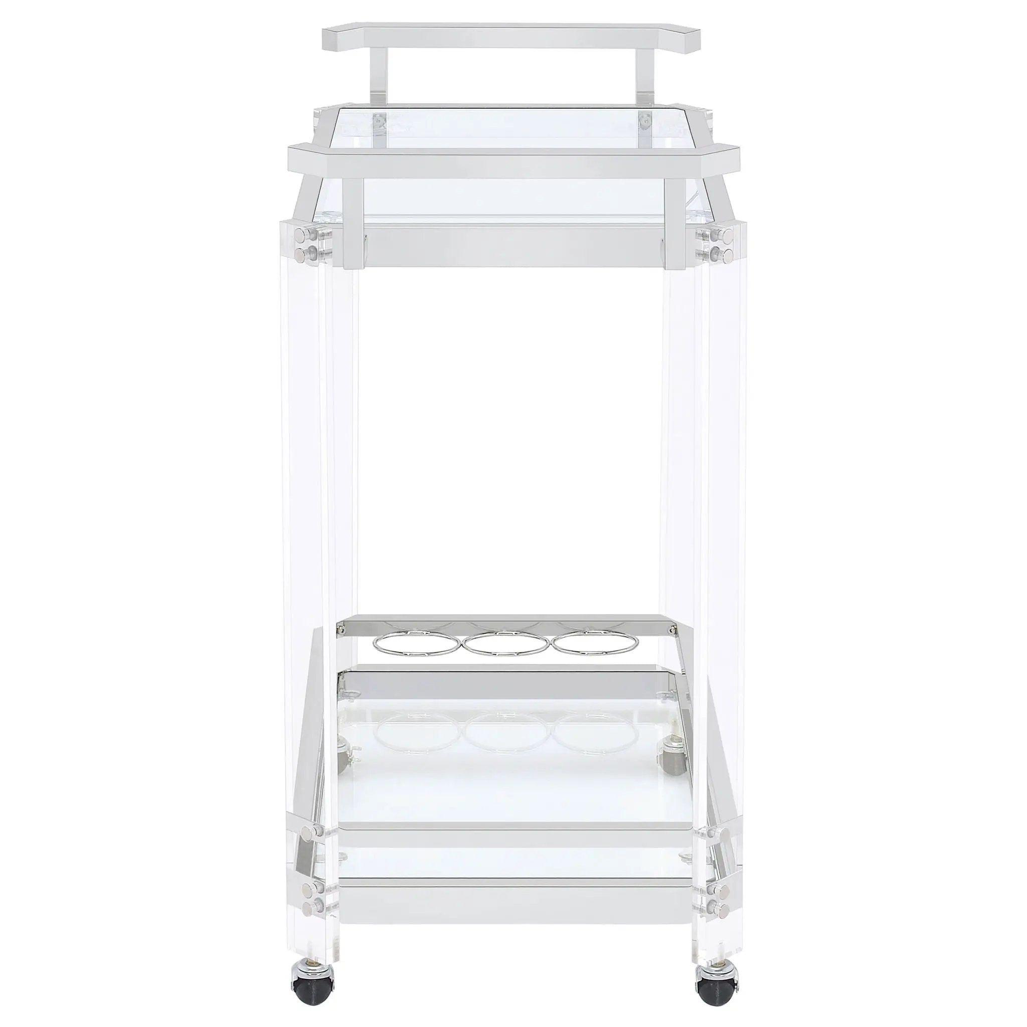 Jefferson 2-tier Glass Shelf Acrylic Bar Cart Chrome by Unique Piece Furniture