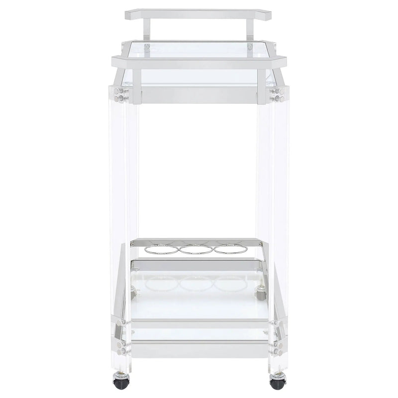 Jefferson 2-tier Glass Shelf Acrylic Bar Cart Chrome by Unique Piece Furniture