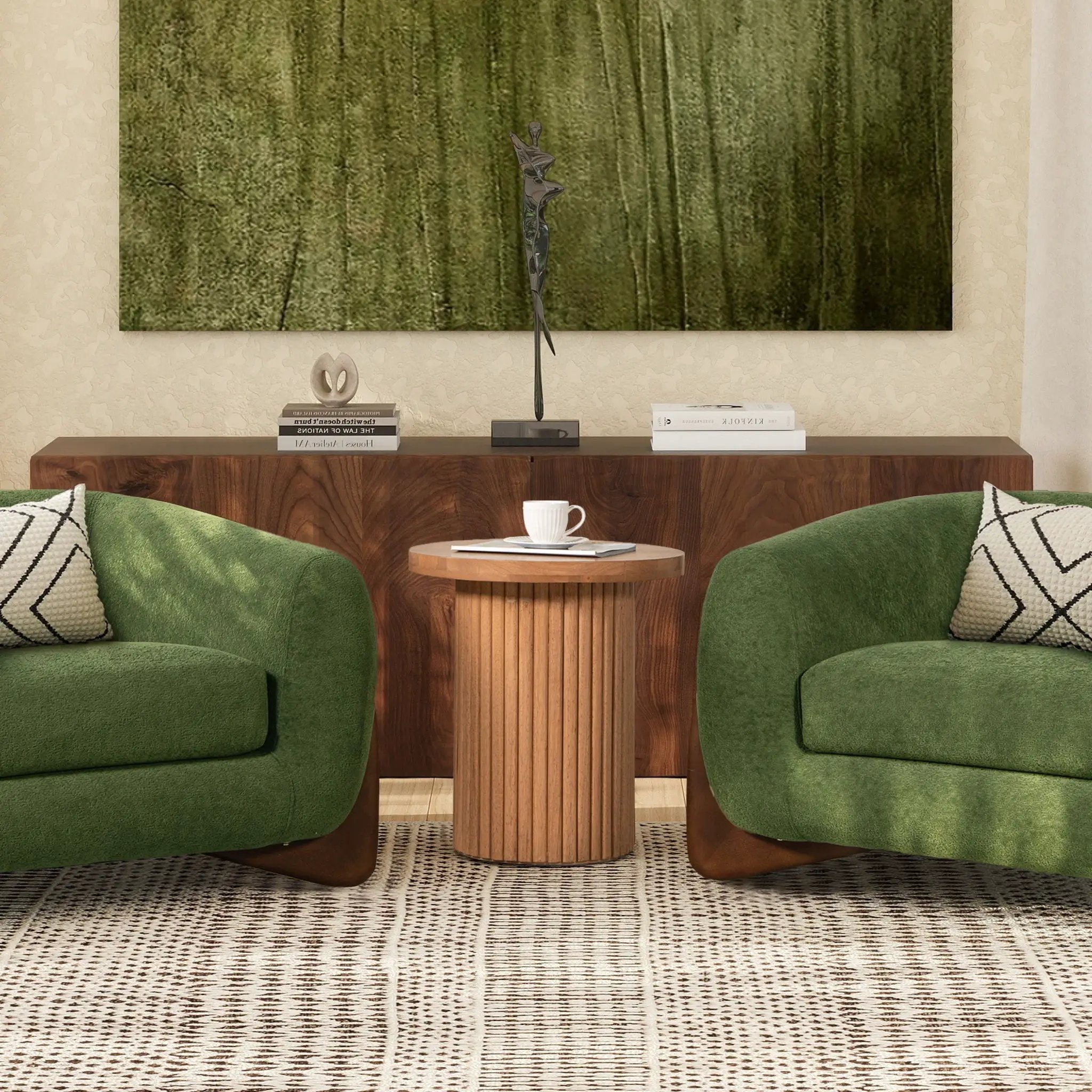 Kenzie - Fluted Pillar Round Accent Side Table - Light Natural Brown by HouseOfZazla