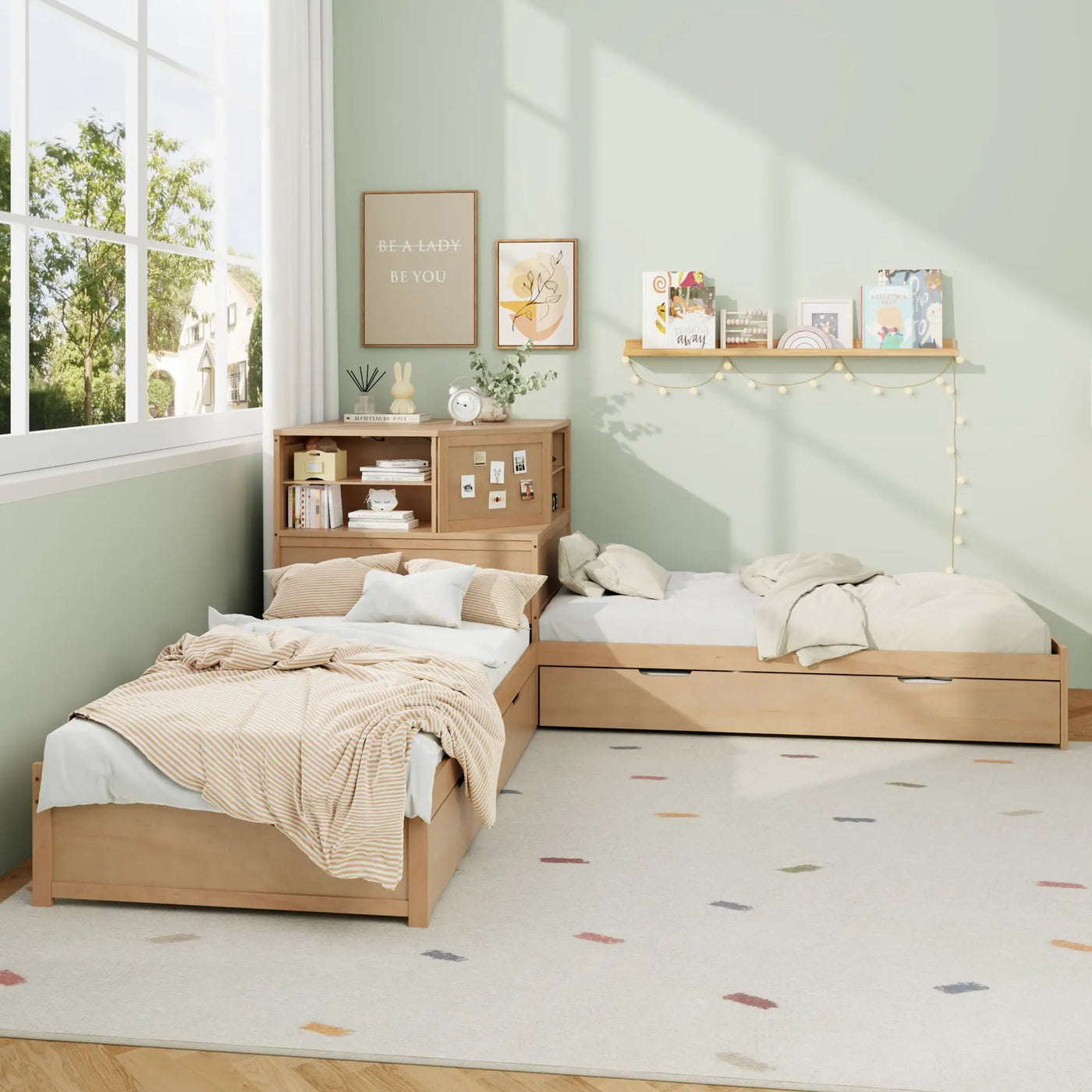 L-Shaped Bed Frame With Trundle, Built In Desk & LED Lighting by HouseOfZazla