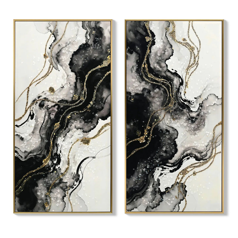 Large Framed And Abstract Wall Art, Minimalist Canvas Prints (Set of 2) - White / Black by Unique Piece Furniture