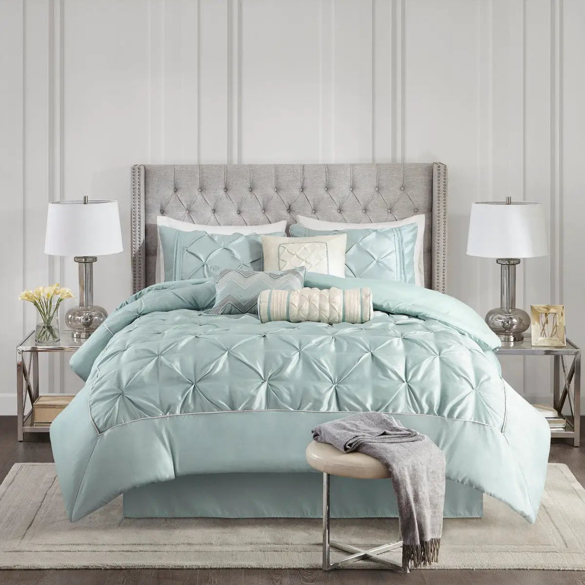 7 Piece Tufted Comforter Set Seafoam King by HouseOfZazla