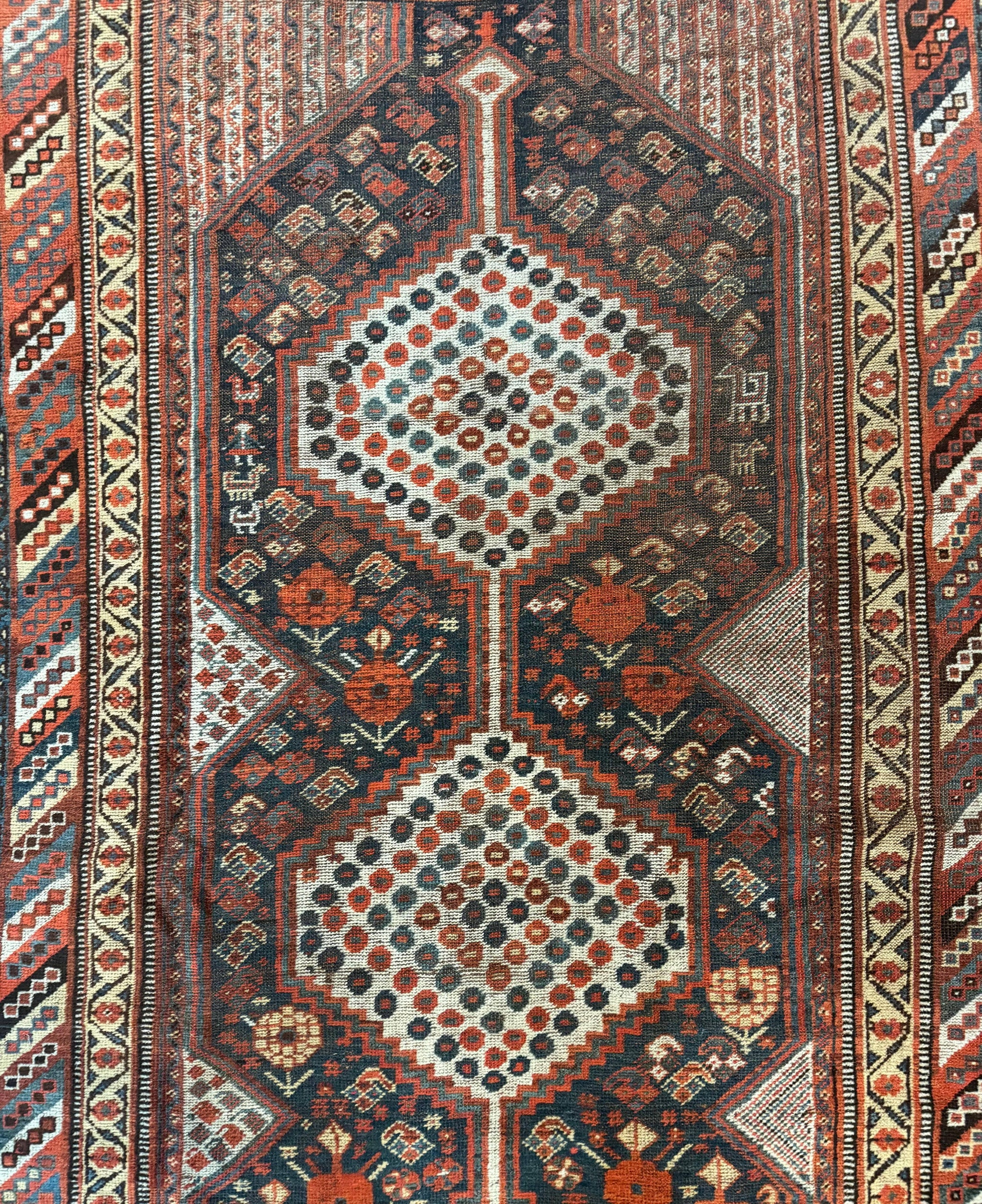 Antique Persian Shiraz Rug 5x8, Khamseh Tribal Wool 1920s Carpet, Navy Blue by Jewel Rugs