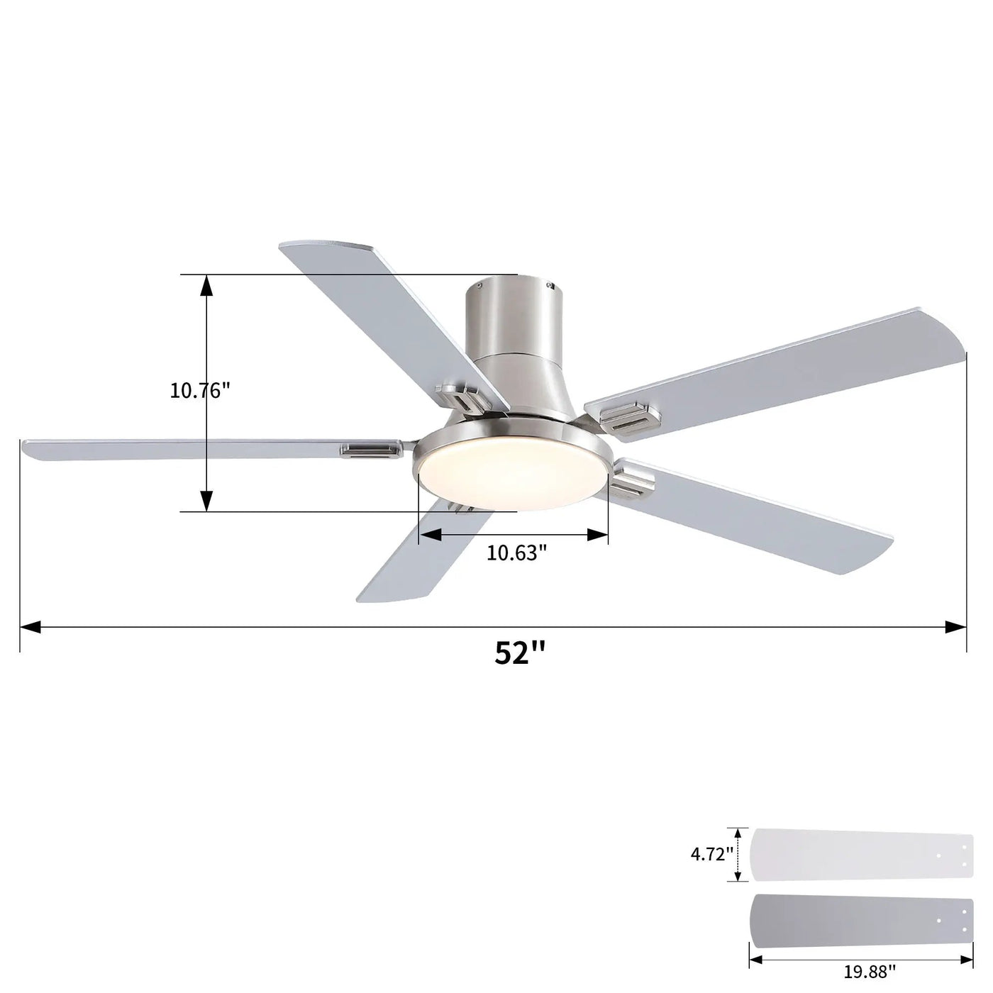 Flush Mount Ceiling Fans With LED Light And Remote Control, 5 Blades by Unique Piece Furniture
