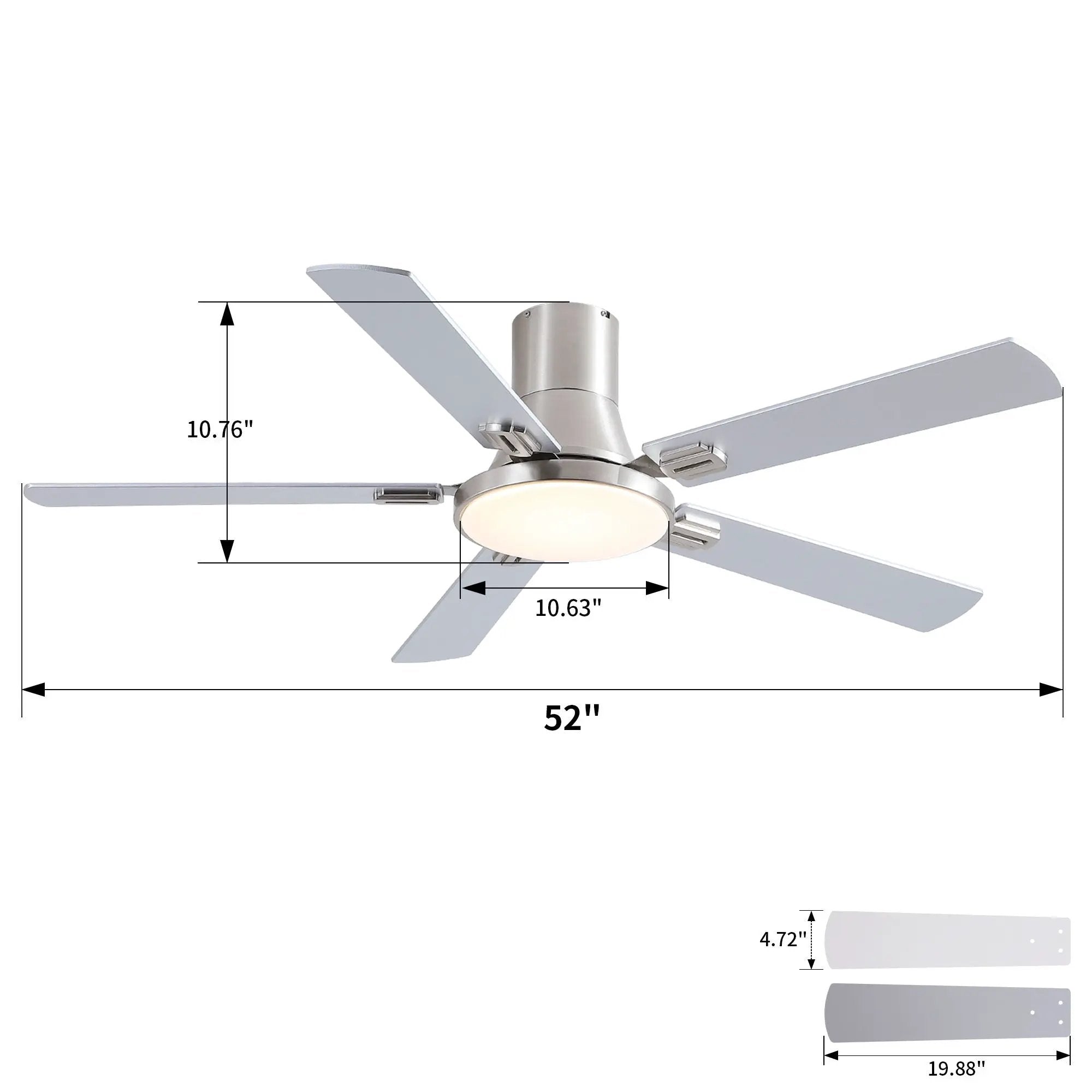 Flush Mount Ceiling Fans With LED Light And Remote Control, 5 Blades by Unique Piece Furniture