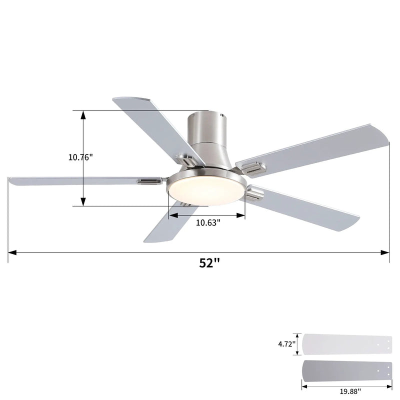 Flush Mount Ceiling Fans With LED Light And Remote Control, 5 Blades by Unique Piece Furniture