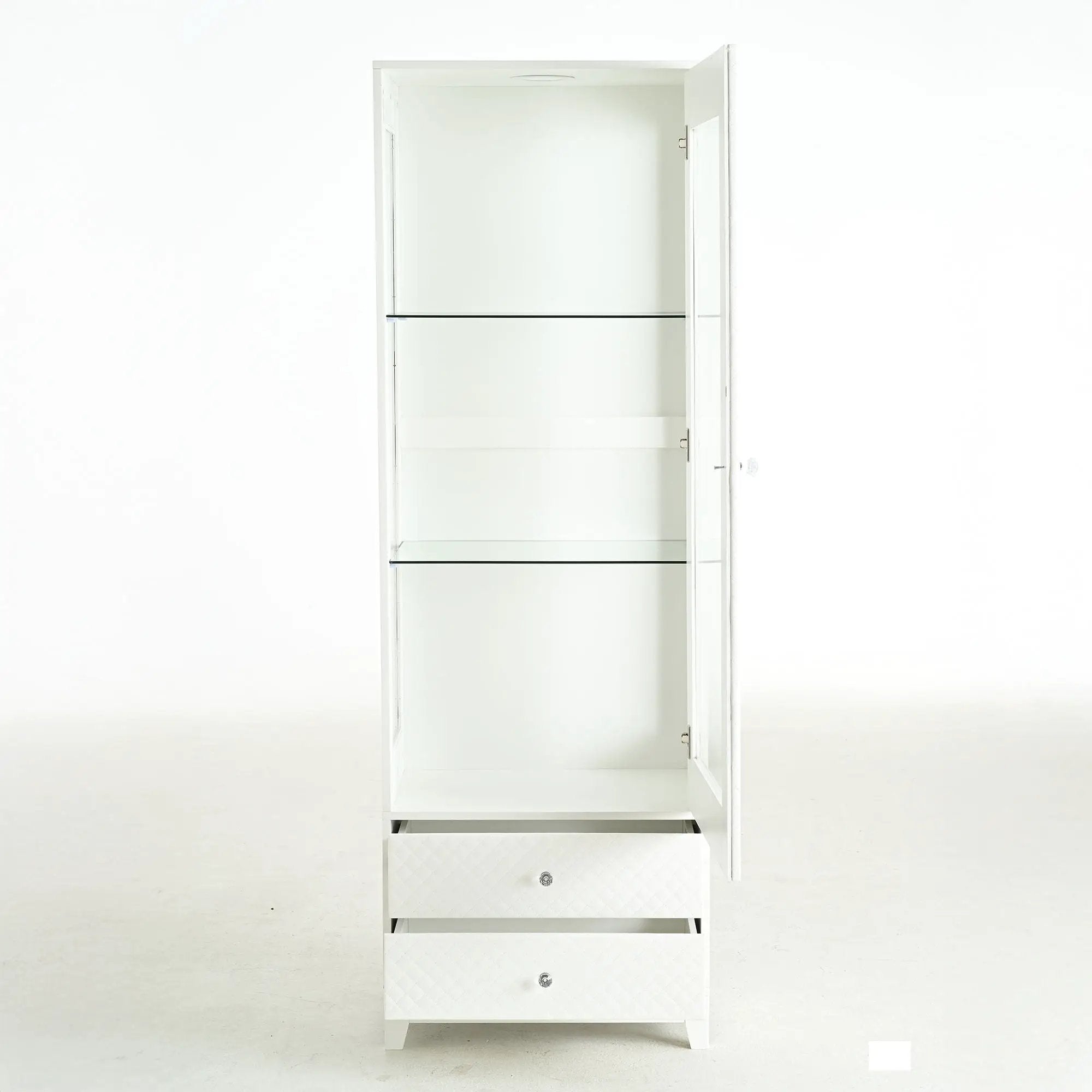 Modern Upholstered Glass Display Cabinet With Adjustable LED Light - White