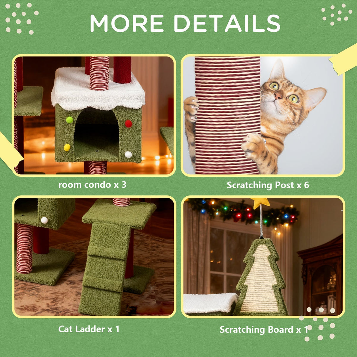 Wide Christmas Cat Tree Tower for Indoor Cats with Multi-Level Design, photo 3 of 10