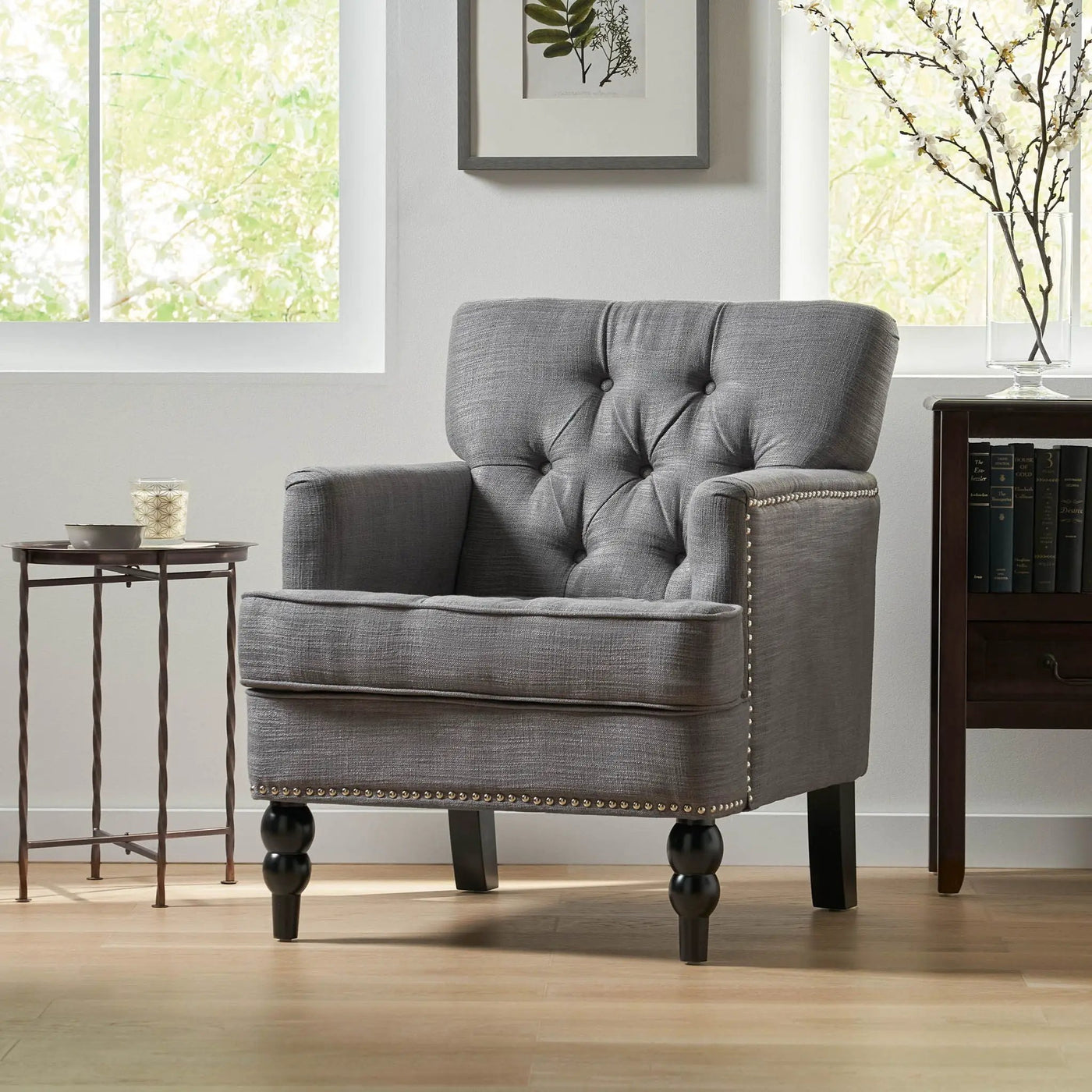 Harrison Tufted Club Chair with Button Tufted Back and Birch Wood Legs by HouseOfZazla