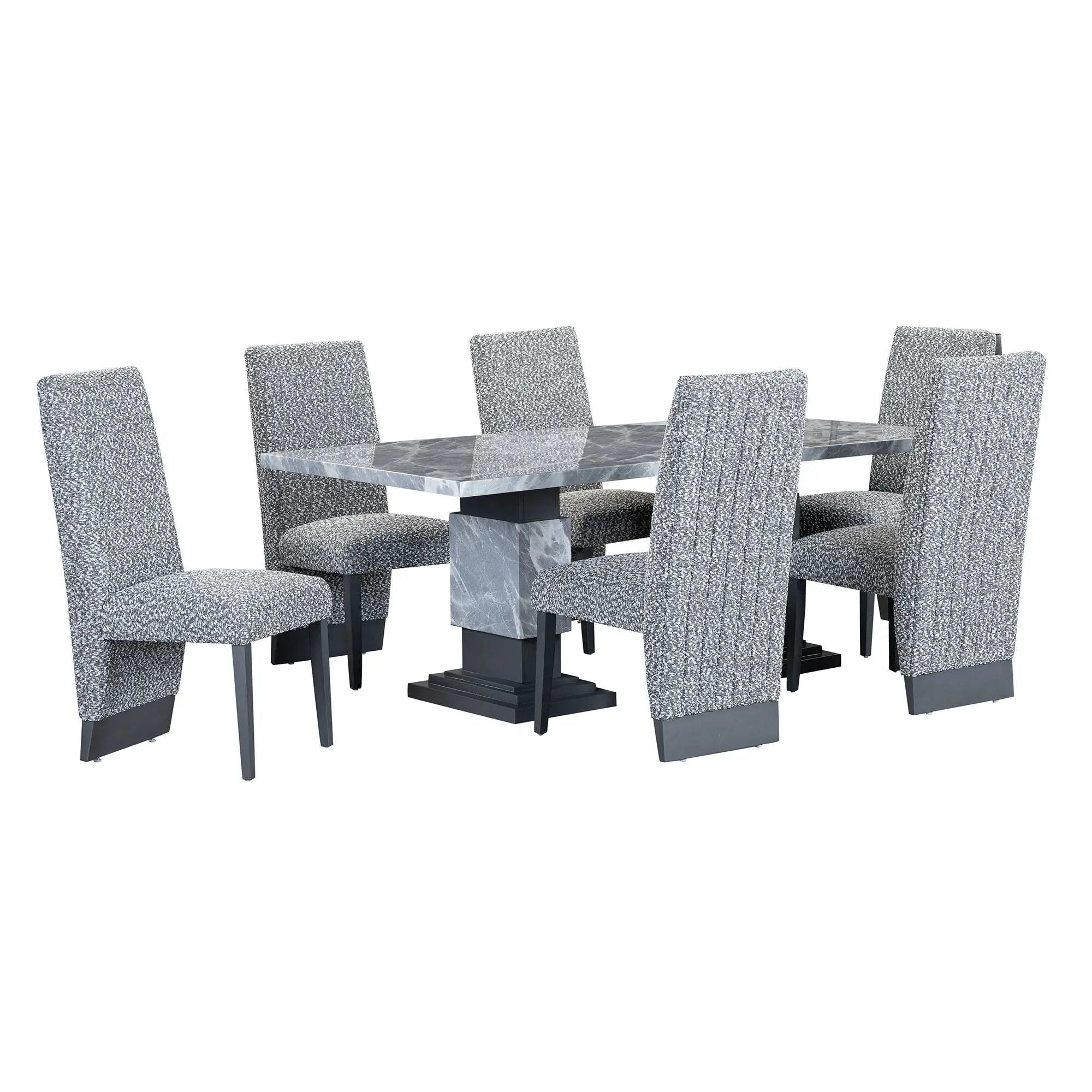 Michelle - Dining Table With Double Pedestal Marble Detailing - Gray by Unique Piece Furniture