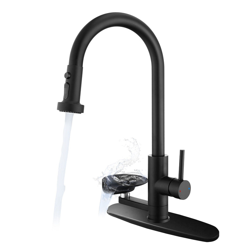 3 In 1 Kitchen Faucet With Press Type Glass Rinser, High Arc Pull Down Sprayer by HouseOfZazla