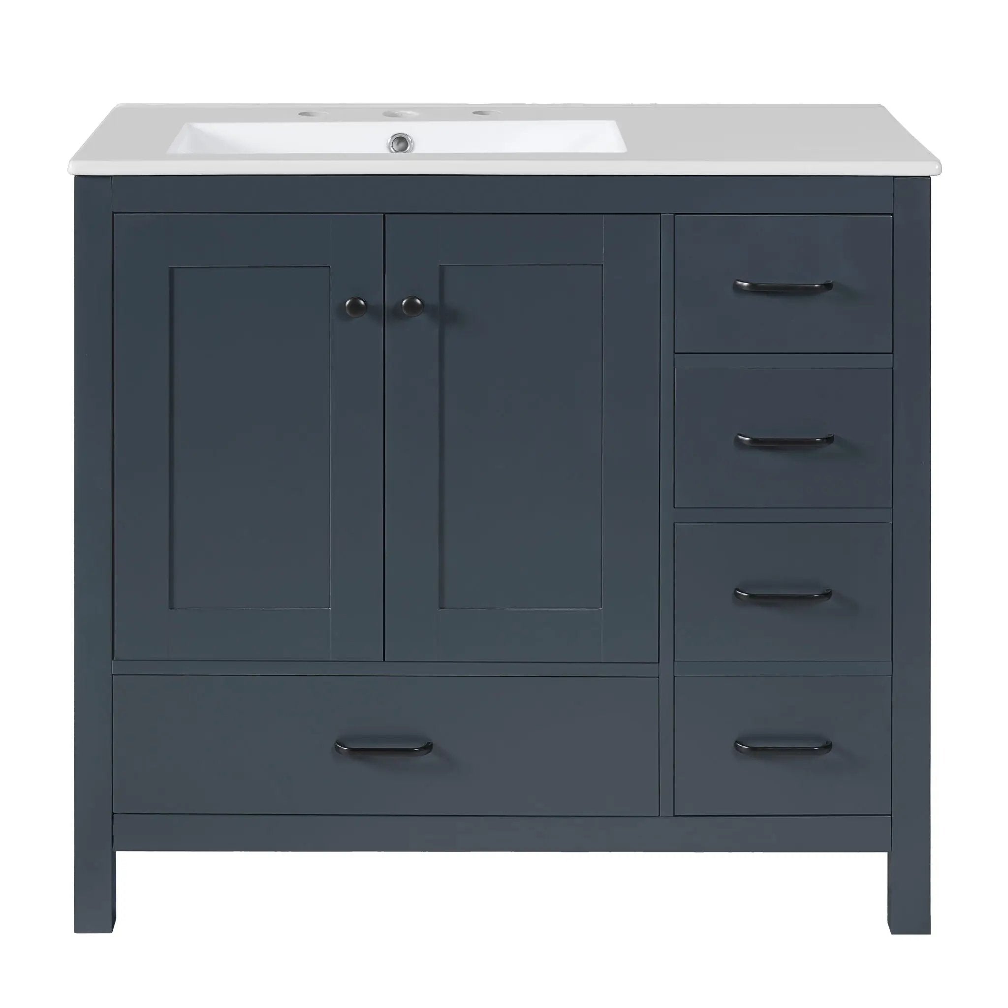 Bathroom Vanity With Ceramic Sink Combo, Abundant Storage Cabinet 2 Soft Close Doors And 5 Drawers by HouseOfZazla