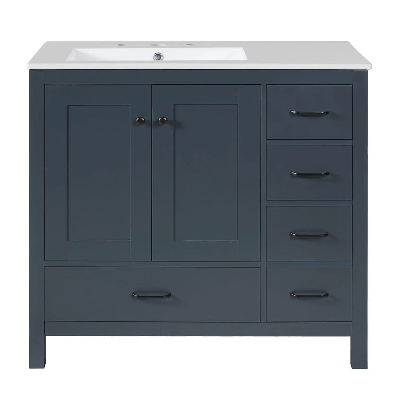 Bathroom Vanity With Ceramic Sink Combo, Abundant Storage Cabinet 2 Soft Close Doors And 5 Drawers by HouseOfZazla