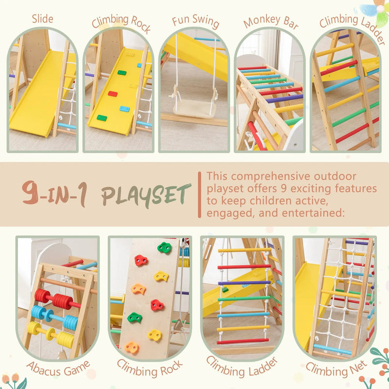 9-in-1 Foldable Kids Climbing Frame & Slide by HouseOfZazla