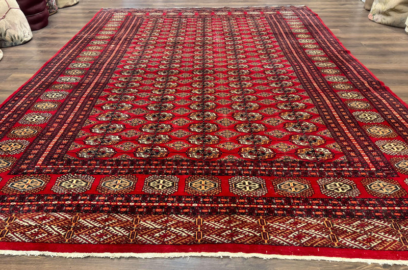 Bokhara Rug 9x12, Red Turkoman Rug, Pakistani Rug, Tribal Carpet, Wool Rug, Red Rug by Jewel Rugs