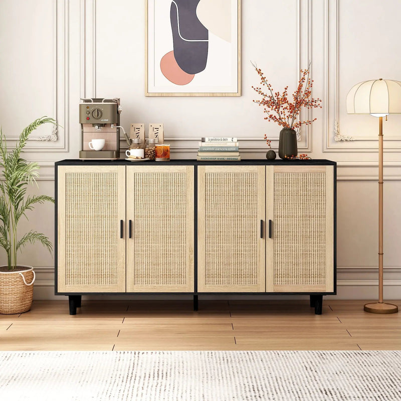 Elegant And Functional 4 Door Rattan Decorative Storage Cabinet by HouseOfZazla